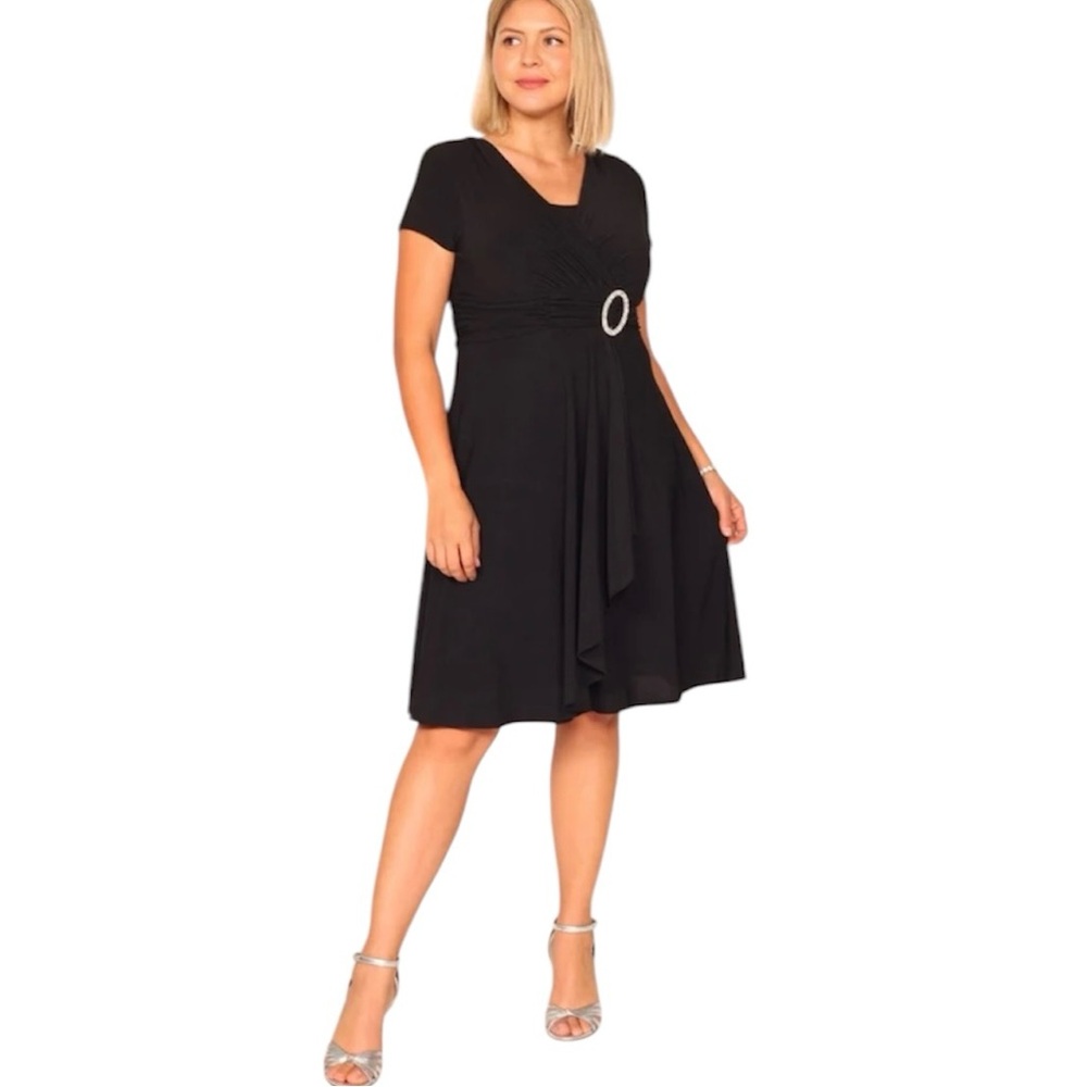 LAST ONE! R & M Richards Black Cascade Short Sleeve Cocktail Dress Size 20W